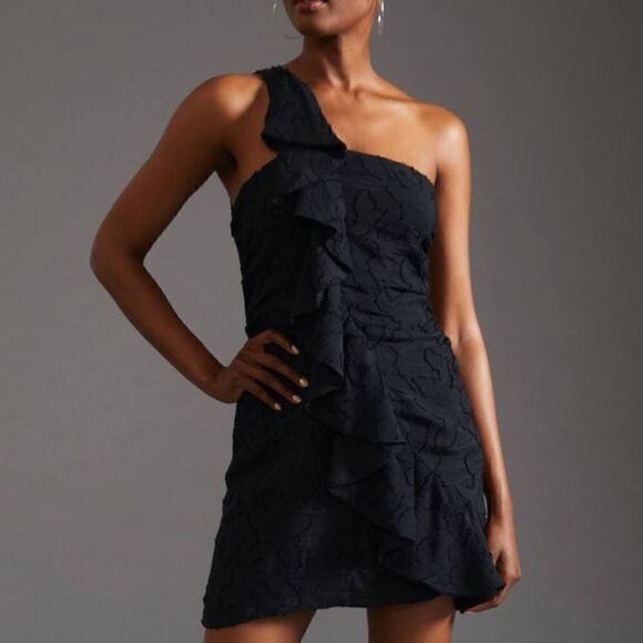 NWT Anthropologie Textured Ruffle Mini Dress - Picture 6 of 11